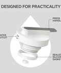 Real Deal Thermal Coffee Carafe Holds Fifty Ounces Advanced Vacuum Insulated Stainless Steel Beverage Dispenser cap with water outlet.