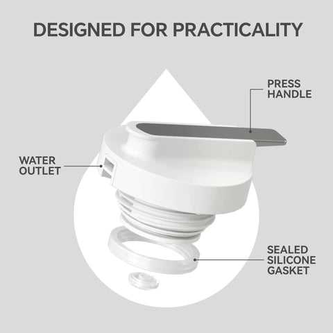 Real Deal Thermal Coffee Carafe Holds Fifty Ounces Advanced Vacuum Insulated Stainless Steel Beverage Dispenser cap with water outlet.