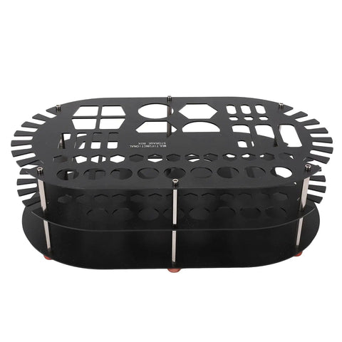 Kick Clutter To The Curb With This Legit Sturdy Aluminum Desktop Organizer Rack Packing 42 Spacious Slots For Hand Tools Bits And Mini Parts While An Anti Slip Base Keeps Your Workspace Looking Fresh All Day, top view.