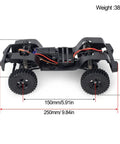 Side view of Hardcore Nylon Crawler Chassis Frame With Gearbox Assembled Upgrade Kit For One Eighteenth Scale RC Crawlers Like Bronco Defender AX8562 Durable Steel Rails, showing dimensions.