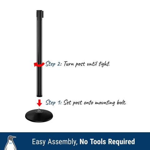 Assembling Commercial-Grade Stanchion Set 2-Pack With 10 Ft Retractable Belt Barrier Heavy Base Crowd Control Poles Black Posts With Caution Belt Self-Righting Wedge Design No Tools Needed Easy Install For Events Lines And Queues