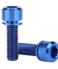 Two blue titanium M6x20mm Allen hex bolts with flange for bicycle