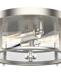2 Light Farmhouse Rustic Flush Mount Ceiling Light Fixture With Clear Glass Shade And Brushed Nickel Finish For Porch