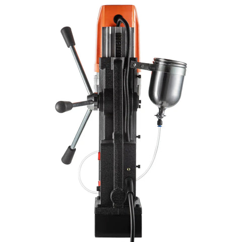 Professional Portable Mag Drill Heavy Hitter With 1450W Copper Motor side view showing controls and coolant tank for tough steel projects.