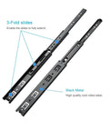 Heavy Duty Ball Bearing Drawer Slides With Soft Closing, 45mm Wide, Full Extension Cabinet Hardware, 100Lb Load Rating, Smooth Glide, Two Rows Of Solid Steel Balls, Galvanized Blue Seal Surface Tough-As-Nails Durability And Performance, black steel 3-fold slides