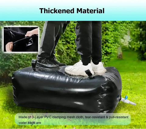 Display of Large Capacity Foldable Water Storage Bladder For Garden And Emergency Use Heavy Duty PVC Tank With Spigots And Overflow Kit.