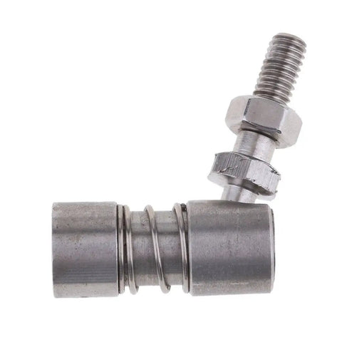 Killer Performance 1/4 Inch Marine Boat Throttle Ball Joint And Tie Rod Linkage End Mount With M5 Threads Crafted From Premium 304 Stainless Steel angle view.