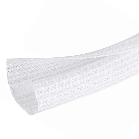 Dog Proof Pet Resistant 25ft Cord Protector Sleeves, 1/2 Inch Thick Wire Cable Cover White, close-up of flexible cable sleeve.