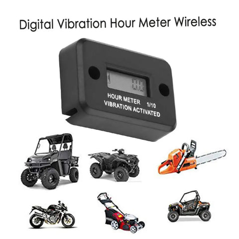 Peel And Stick Vibration Hour Meter Wireless Digital Waterproof Engine And Motor Gauge For Lawn Mower And Outdoor Equipment DJ 103 Easy Install No Wiring Required Durable And Accurate Timed Readout black vibration-activated hour meter for ATV, mower and chainsaw