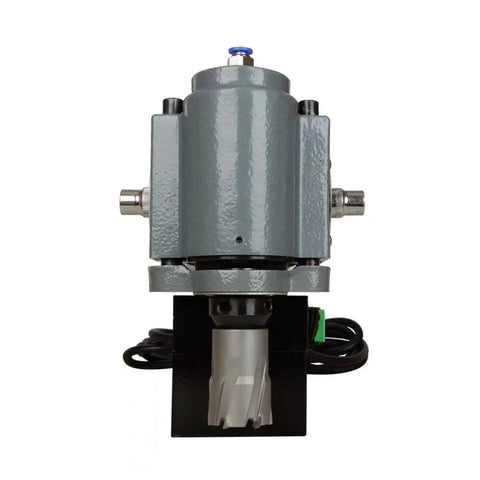 High Performance Brushless Magnetic Drill Press Low Profile Portable Design Light Weight for Industrial Core Drilling and Home Improvement Projects Heavy Duty Metal Processing With Power Up to 1300W Durable Construction Easy Setup Fast Drilling Speeds close-up view of motor and cutter.