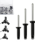 110 Piece Black Aluminum Tri-Fold Rivet Kit With Waterproof O Rings For Boats, Kayaks, And Marine Panels assortment and tools