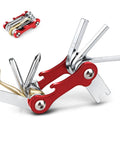 All In One Diving Tool For Scuba Gear, 8 In 1 Folding Stainless Steel Multi Tool with red frame and various tools extended