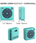 Screen Free Portable Music Player For Kids And Fitness With Offline Amazon Music, Stores 1000 Plus Songs, Bluetooth Or Wired Headphones, No Phone Or WiFi Needed For Playback, Blue, showing dimensions.