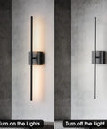 Dope Matte Black Wall Sconces Set Of 2 with LED lighting on and off views, 3000K 12W, modern minimalist design