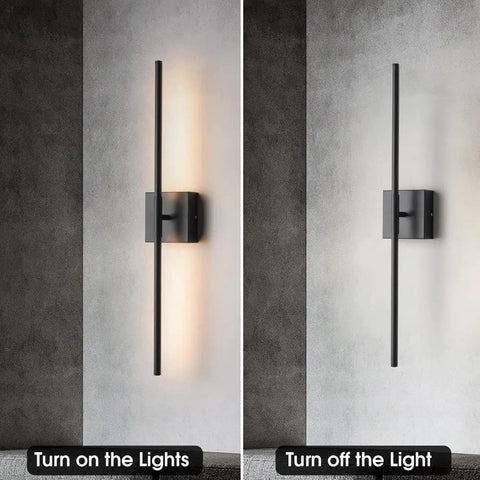 Dope Matte Black Wall Sconces Set Of 2 with LED lighting on and off views, 3000K 12W, modern minimalist design