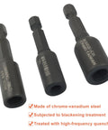 Rock Solid Three Piece Hanger Bolt Drivers For Threaded Rod Installation One Quarter Twenty Three Eighth Sixteen Five Sixteenth Eighteen Alloy Steel High Torque Rust Blocker Gloss Black Top Shelf Tool, chrome-vanadium steel drivers.