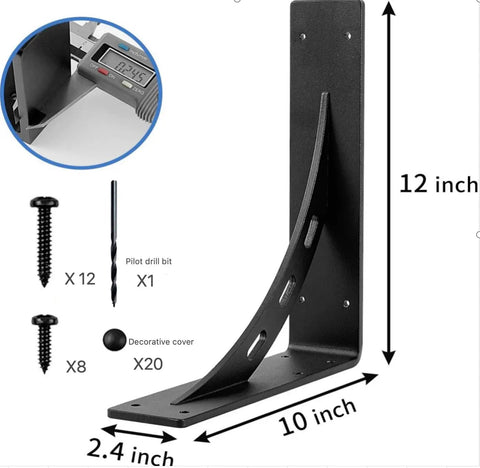 Beefy Heavy Duty Shelf Brackets Set Of 2 12 X 10 Inch Die Cast Alloy Mantel Support Max Load 1100 Lbs with screws and drill bit