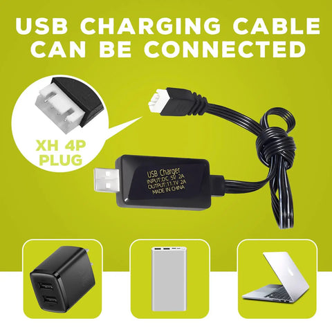 USB charger and connectors for 11.1V 3000mAh 15C 3S Li Ion Battery With T Plug And USB Charger For R608 2104 Brushless RC Boat And 210E 200E