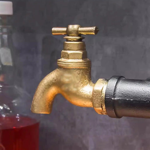 Vintage Industrial Iron Pipe Wine Rack For Badass Bar Setups And Dope Heavy Duty Countertop Organizer Wall Mounted with brass faucet detail.