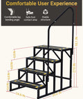 Heavy Duty Rv Entry Steps With Sturdy Handrail Four Step Camper Stairs For Travel Trailers Fifth Wheels And Mobile Homes No Fuss Setup showing dimensions and structure.
