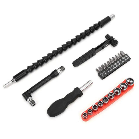 Premium 23Pcs Flexible Shaft Bit Set With Gold Plated Holder And Socket Kit For Electric Drill. 300mm shaft and sockets