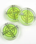 Three 32mm Circular for spirit Level Bubble for Furniture Placement and with green liquid and clear casing for accurate leveling.