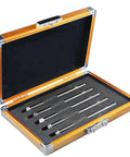 Five Pack Mohs Hardness Tester Kit With Crystal Tips For Quick Mineral Identification And Jewelry Gem Testing 5 To 9 Scratch Scale Pro Grade Industrial Tool For Jade Quartz Topaz And More open case with five crystal tips
