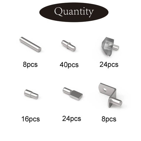 120 Piece Shelf Support Pegs Kit With Nickel Plated Pins, 6 Styles Iron Shelf Pins For Cabinets and Furniture Display