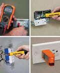 Electrical Test Kit With IR Digital Thermometer Multimeter Non Contact Voltage Tester Pen And Receptacle Tester 4 Piece Set in use