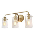 Three Light Gold Vanity Light With Seeded Glass Shades, Modern Matte Gold Bathroom Fixture for vanities, powder rooms, or kitchens