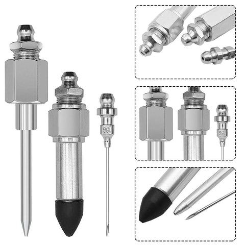 Grease Gun Needle Nozzle Set With Two Precision Needle Nozzles, One Needle Dispenser, And Rubber Adapter, NPT Threaded Coupler