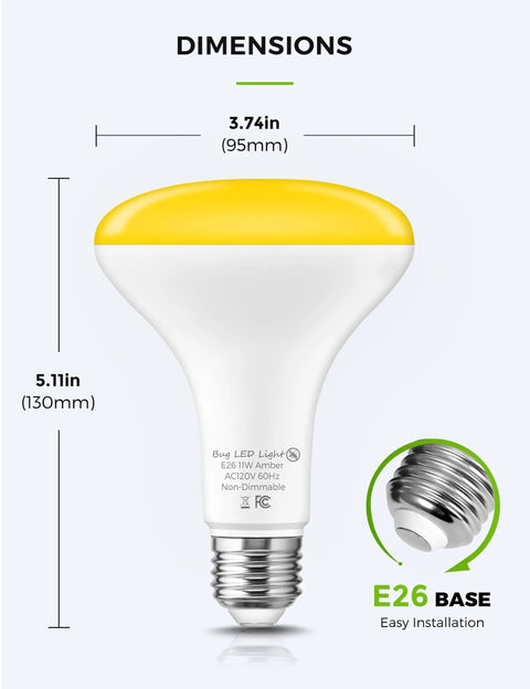 Top Notch Led Yellow Bug Light Bulbs For Porch And Yard Use Non Attracting Br30 Shape With Standard E26 Base To Keep The Pesky Critters At Bay While Serving Up Smooth Glow For Your Deck Patio Or Backyard All Summer Long