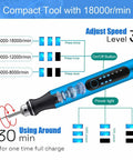 Amazon blue USB rotary tool for 3D printing, front view; includes bits and deburring tool, 3 speeds, power light