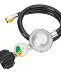 Two Foot Propane Hose With Regulator And Gauge, Universal Gas Grill Regulator With Three Eighths Inch Female Flare, fits various grills