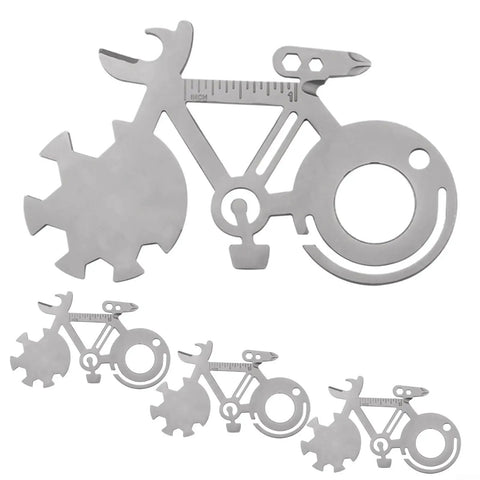 Bike Shaped 14 In 1 Pocket Multitool Card With Stainless Steel Construction, 4 Pack, showing bike design tools like wrenches.