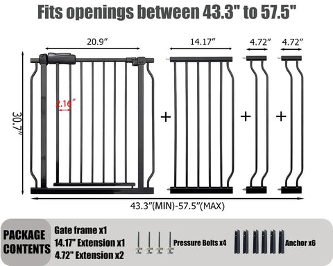 Ultra Wide Baby Gate For Doorways And Stairs, Expands From 52.7 To 57.5 Inches, Large Walk-Through Swing Door, Black Metal components