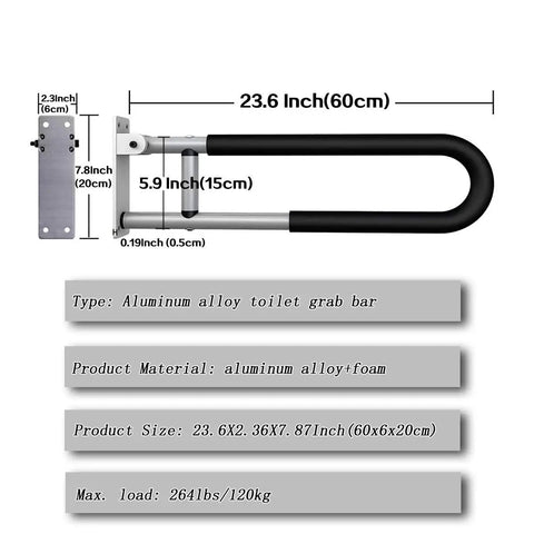 Fold Down Grab Bar 24 Inch Flip Up Handicap Support Wall Mounted Shower Safety Bar With Non Slip Grips for stability