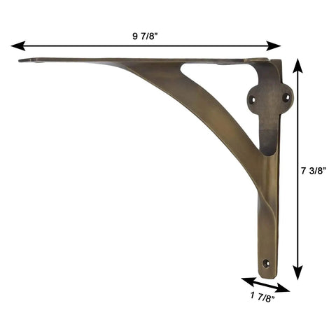 Side view of single brass bracket from Set Of 2 Heavy Duty Brass Shelf Brackets For 8 10 12 Inch Shelves Gold Finish L Shaped Wall Brackets