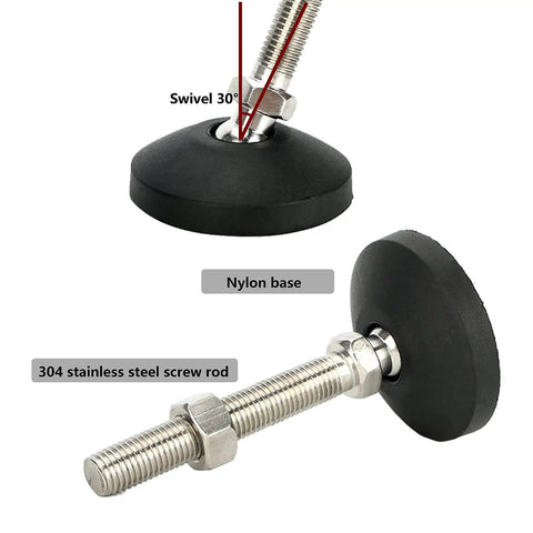 Heavy Duty Furniture Levelers That Kick Your Wobble Out Fast M16 Swivel Legs with nylon base and stainless steel screw rod.