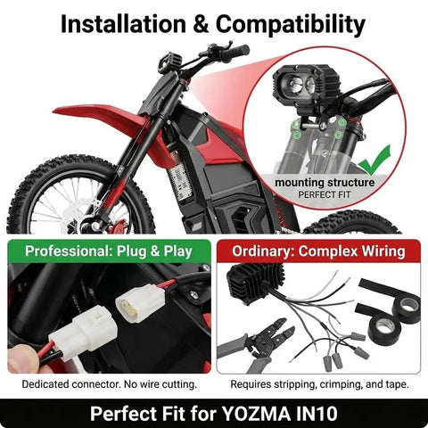 Beefy LED Light Bar For Yozma IN10 Electric Dirt Bike Headlight Spotlight Driving Beam With High Brightness Easy Install