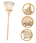 Portable Garden Hand Rake with Wear Resistant Tines, wooden handle, compact design for leaf gathering and yard tasks
