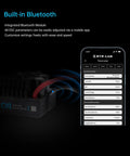 C10 Sensorless Brushless ESC For RC Car 120A Continuous Current with built-in Bluetooth shown next to mobile app interface