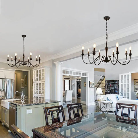 8 Light Black Farmhouse Chandelier For Dining Room And Living Areas Rustic Industrial Iron Candle Chandeliers With Matte Black Finish