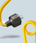 Close-up of Heavy Duty Outdoor Extension Cord 12 Gauge 3 Conductor Waterproof 15 Amp 1875W SJTW Yellow With Lighted End, cord loop