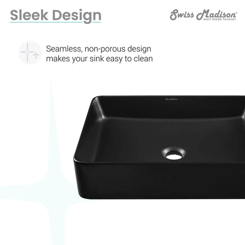 Concorde Rectangle Ceramic Vessel Sink Matte Black For Above Counter Install Scratch Resistant Nonporous Ceramic Modern Bathroom Upgrade No Faucet Included Durable Easy Clean Dope Statement Piece showing sleek design