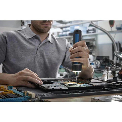 Person using 4V Max USB C Rechargeable Screwdriver With Dual Activation For On The Go Use Ultra Compact Design Lightweight Under 1 Lb