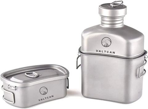 Titanium Canteen Mess Kit With 1100ml Capacity 37oz Includes 750ml And 400ml Stackable Cups MOLLE Carry Case