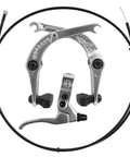 Springfield U Brake And Lever Kit Polished For BMX Upgrades with Ghose Pads and Linear Cable, shown polished and assembled