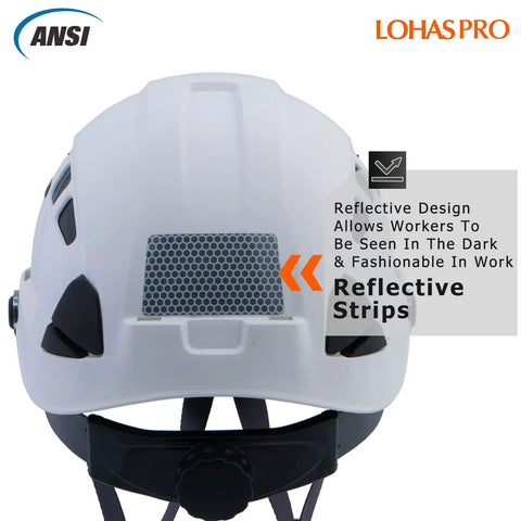 Back view of Ventilated White Hard Hat For Jobsite Construction And Arborist Work, ANSI Z89.1 Approved OSHA Safety Helmet.
