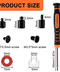 Ultimate M.2 NVMe SSD Screw Kit With 9 Nuts Of Three Heights 6 Black Screws 6 Insulation Spacers And Magnetic Screwdriver For PS5 And Asus MSI Gigabyte NGFF PCIe NVMe 2280 Motherboard Easy Install, displaying all components with measurements.